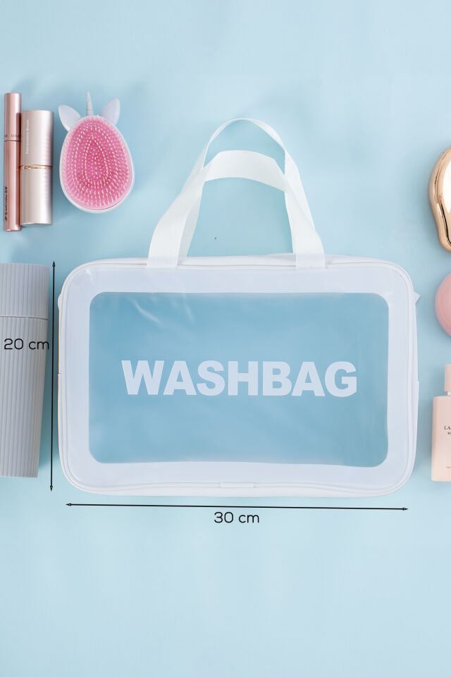 Porsima 3142-1 Şeffaf Seyahat ve Makyaj Çantası Su Geçirmez Organizer Washbag 20x30 cm