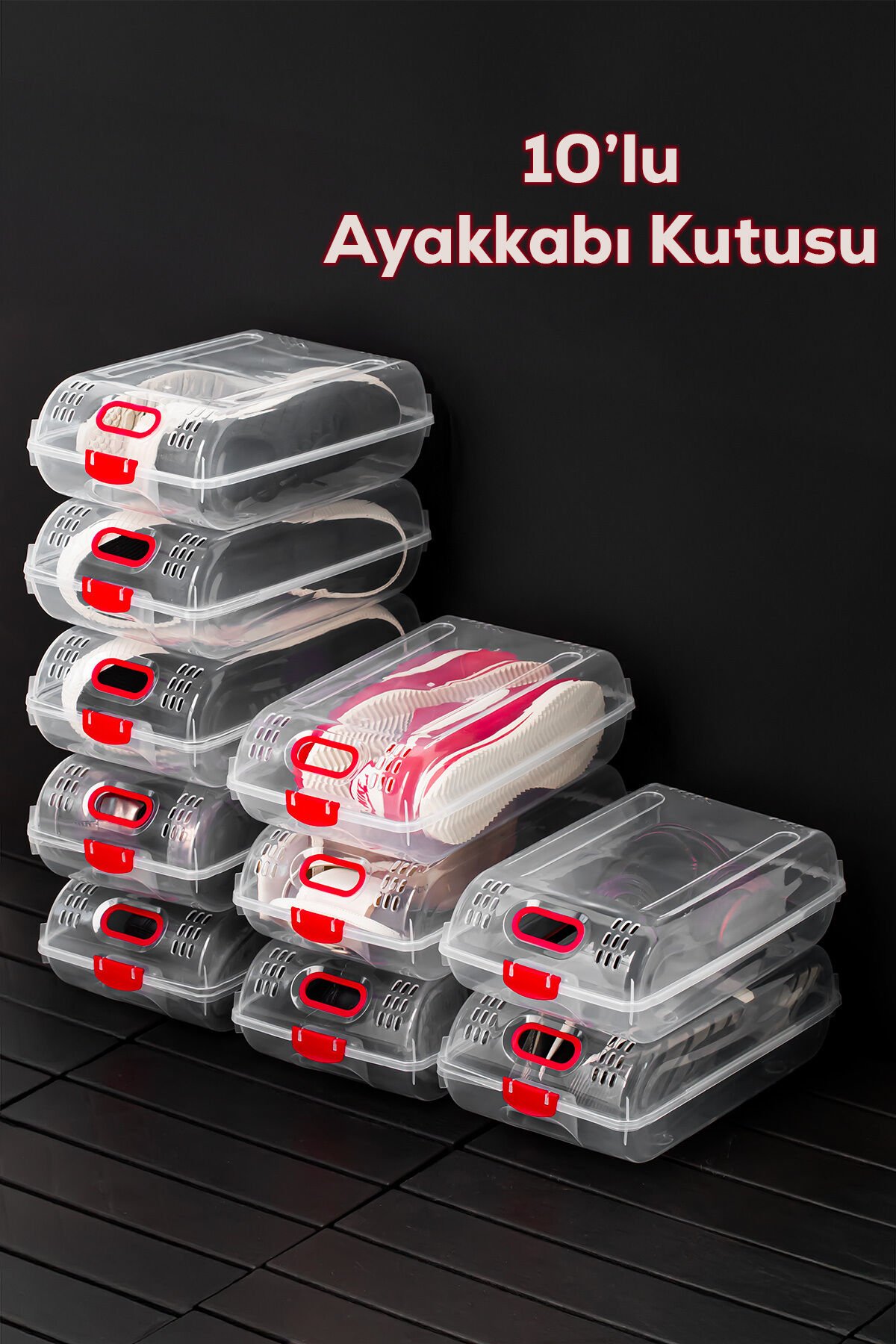 Porsima 204 10lu Kadın, Çocuk Ayakkabı Saklama Kutusu-Şeffaf Pratik Ayakkabı Kabı Düzenleyici Saklama Seti
