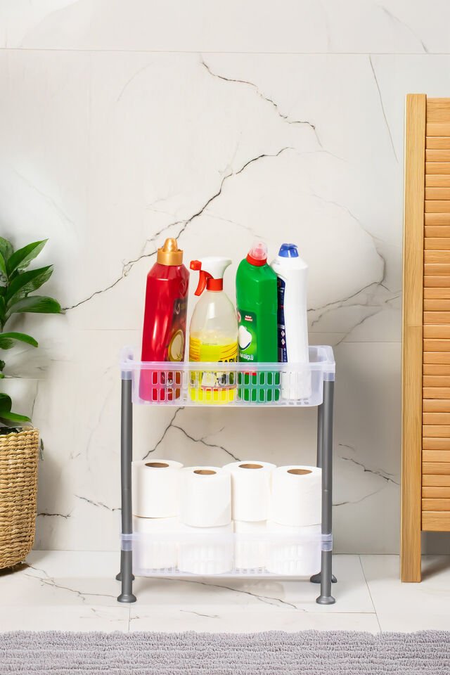 Porsima 5157 2 Katlı Raf - Çok Amaçlı 2 Katlı Evye Altı Düzenleyici Dolap Içi Tezgah Altı Organizer