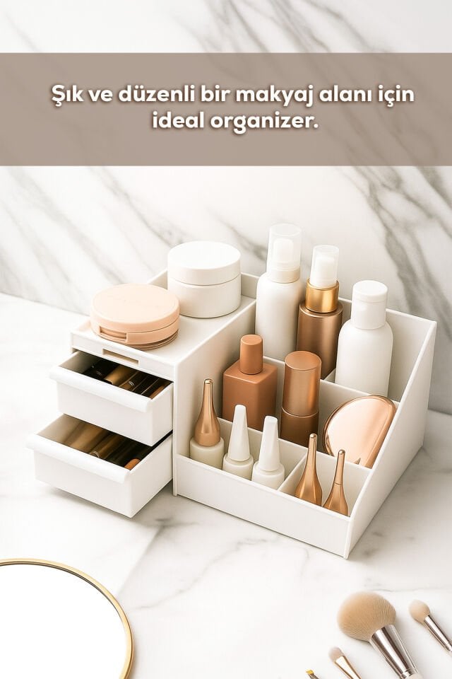 Porsima 5303 Çok Amaçlı Organizer 2 Çekmeceli Kozmetik Parfüm Krem Takı Makyaj Düzenleyici Beyaz