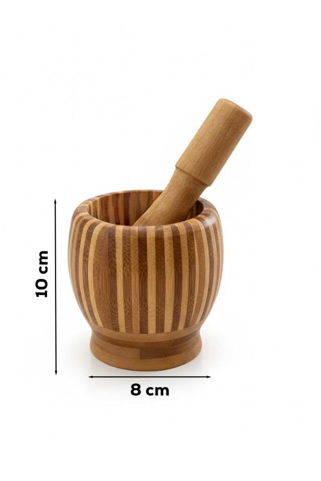 Porsima Pbt-409 Doğal Bambu Havan - Sarımsak Döveceği Ahşap Sarımsak Ezici Havan Döveç