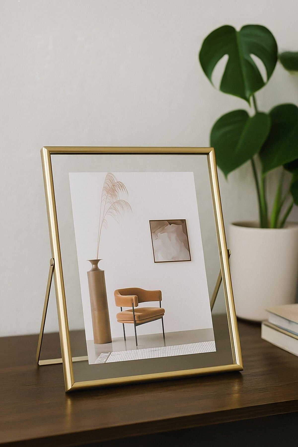 Porsima Dhz90102 Altın Metal Modern Dekoratif Cam Fotoğraf Çerçevesi Masa Duvar Fotoğraf Çerçevesi 18x22cm