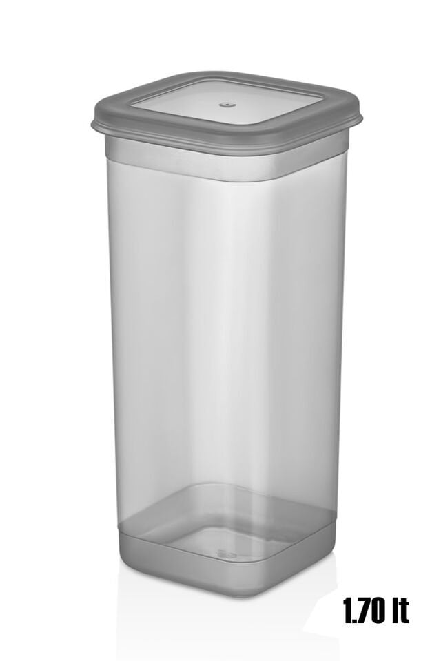 Porsima 5313 6lı Etiketli Kare Un Erzak Bakliyat Saklama Kabı Takımı Seti 1.70 Lt - Gri