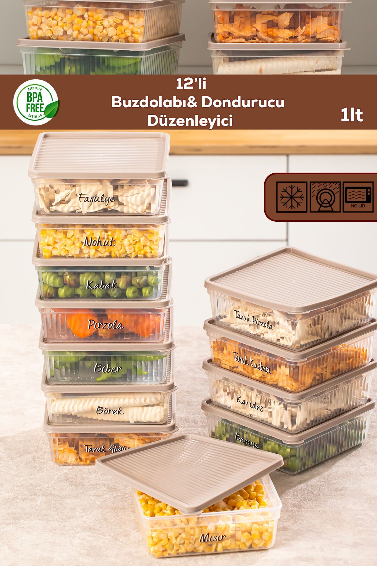 Porsima 5308 12li Buzdolabı ve Difriz Düzenleyici Organizer Mikrodalga Derin Dondurucu Buzluk Saklama Kabı