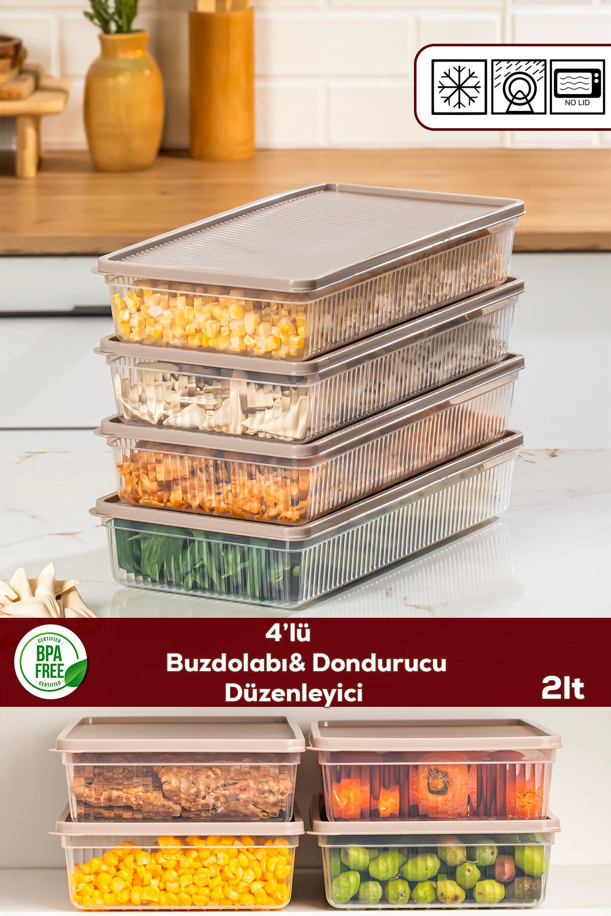 Porsima 5309 4lü Buzdolabı ve Difriz Düzenleyici Organizer Mikrodalga ve Derin Dondurucu Buzluk Saklama Kabı