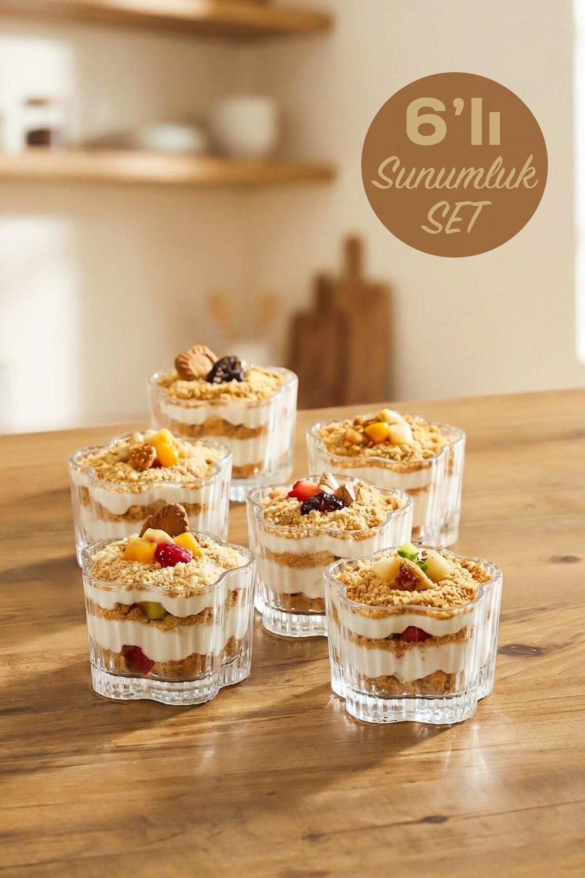 Porsima Ryg7061 Flower 6lı Cam Kase Puding Magnolya Tatlı Ve Dondurma Kasesi Kahvaltılık Kase Seti Çerez Kasesi 6x7,5cm Şeffaf