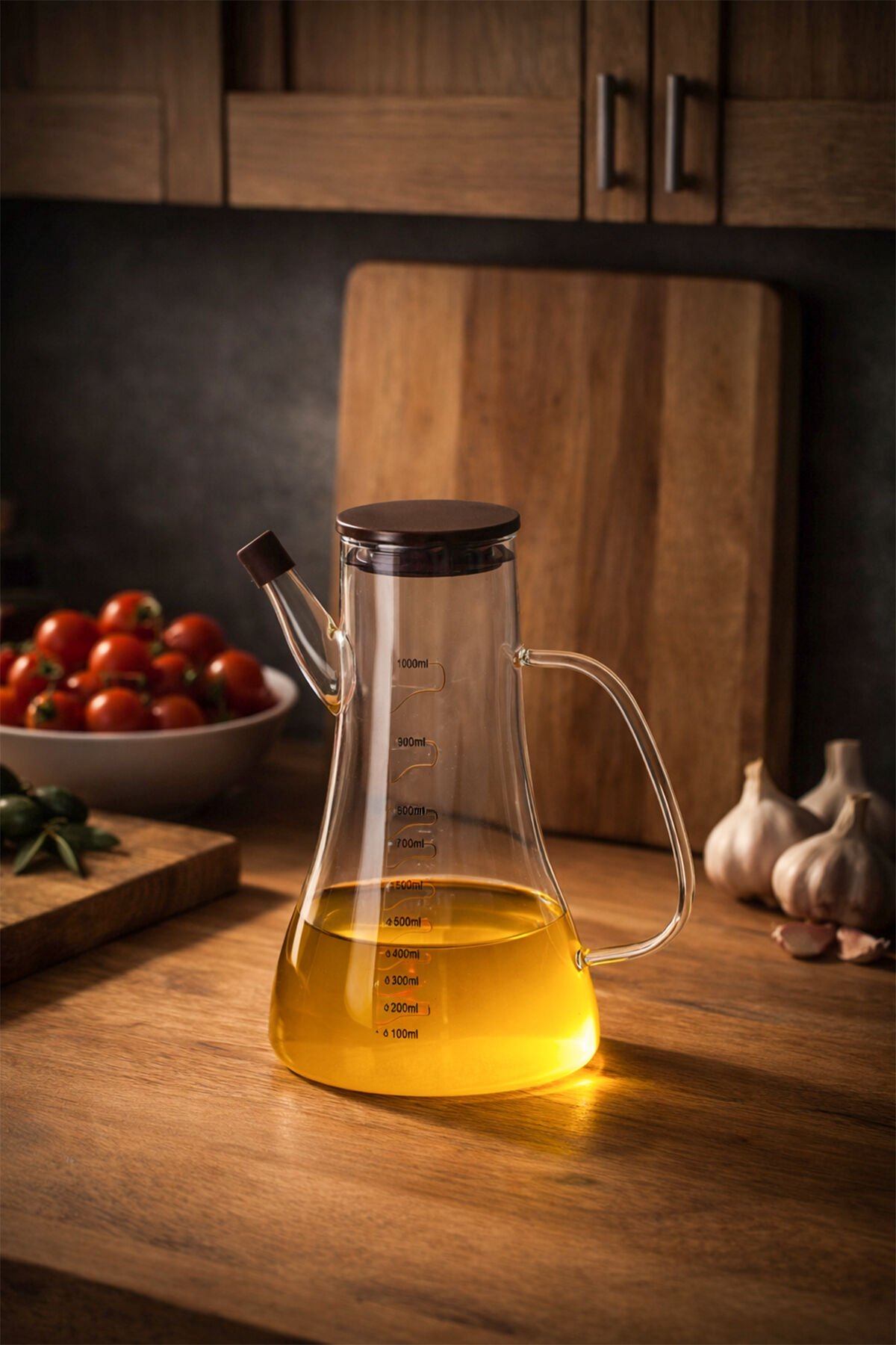Porsima LM-0106 Serra Kapaklı Borosilikat Cam Yağlık Sirkelik Yağdanlık 1000ml
