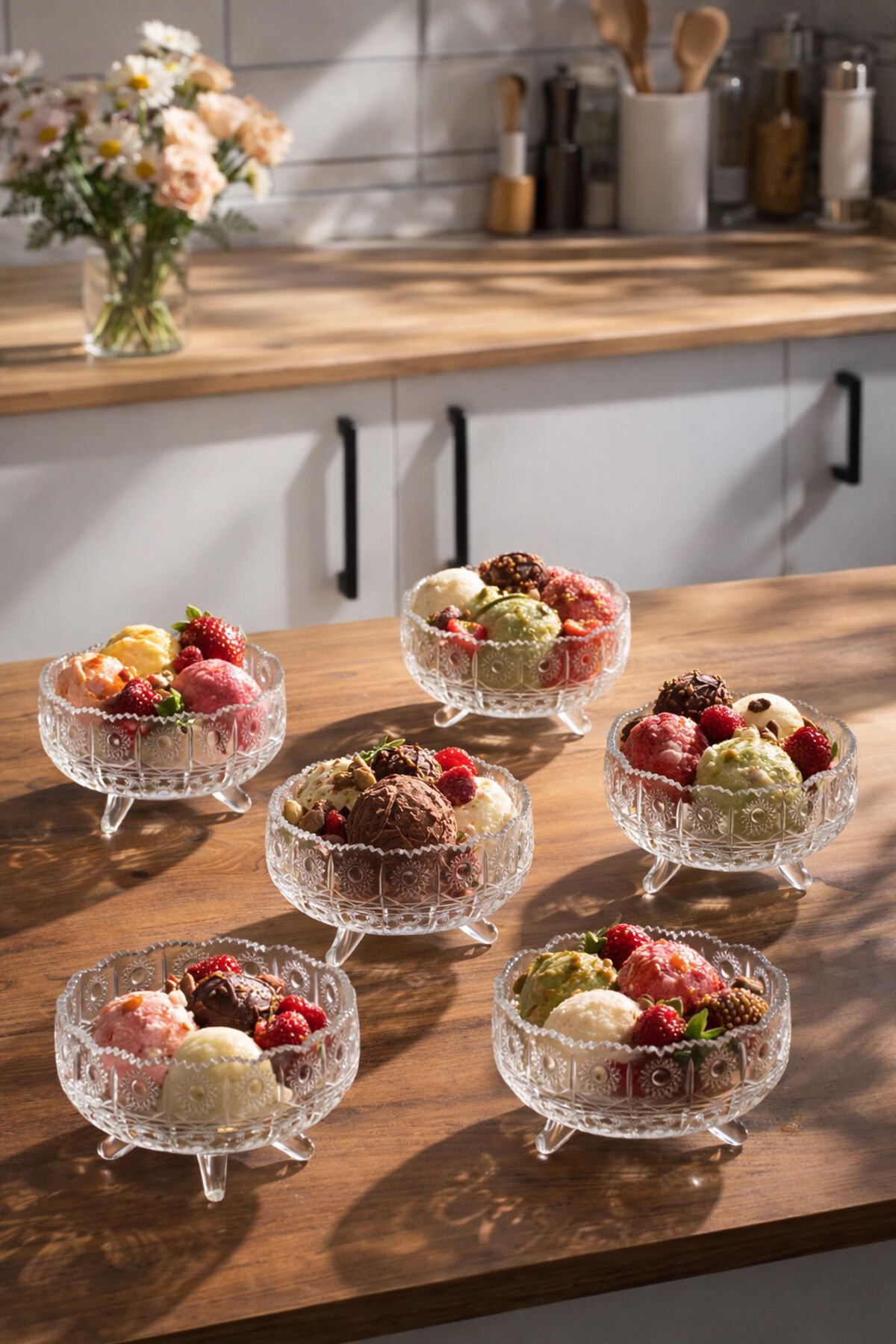 Porsima Rygx074-1 Dream Bowl 6lı Ayaklı Cam Kase Puding Tatlı Ve Dondurma Kasesi Lokumluk Şekerlik Kase Seti Çerez Kasesi 11x11cm Şeffaf