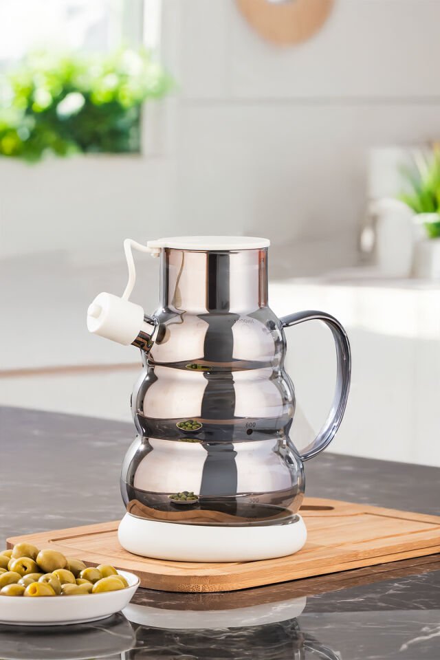 Porsima 3617- 2 Kapaklı Borosilikat Cam 2li Yağlık Sirkelik Seti Yağdanlık Takımı 1000ml Beyaz