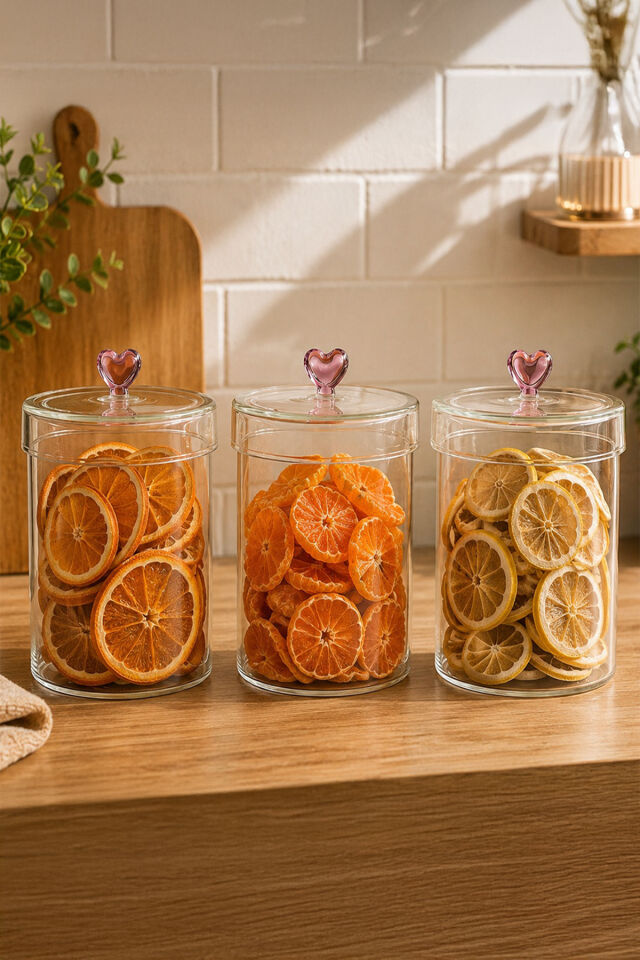 Porsima Hearts 3lü 950 ml Borosilikat Cam Kavanoz Seti Saklama Kabı Takımı 10x15 cm