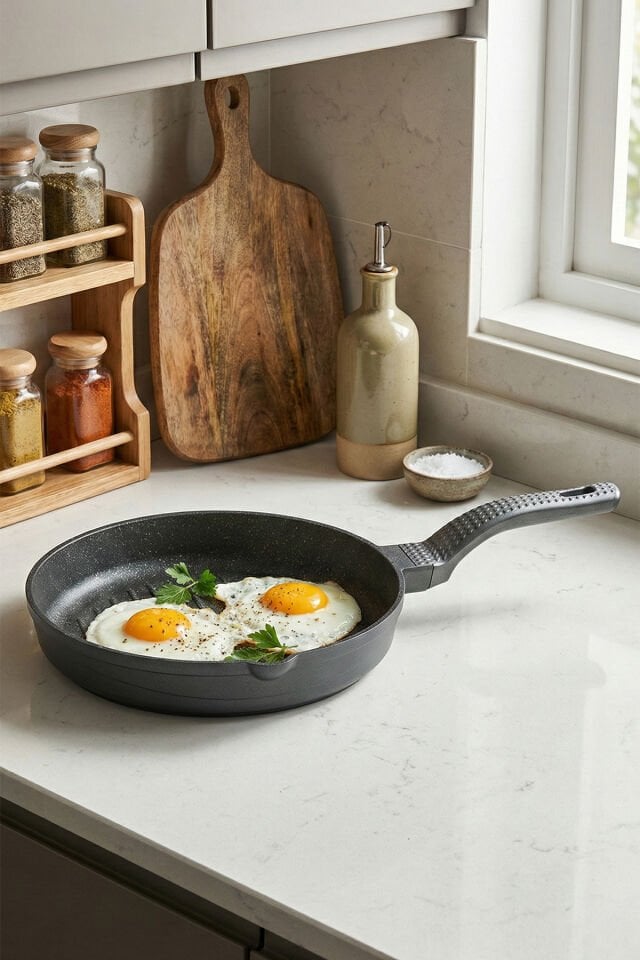 Oms 3738 Biogranit Döküm Grill Ergonomik Saplı 3 Parça Tava Seti Gri 20-24-28cm Gri