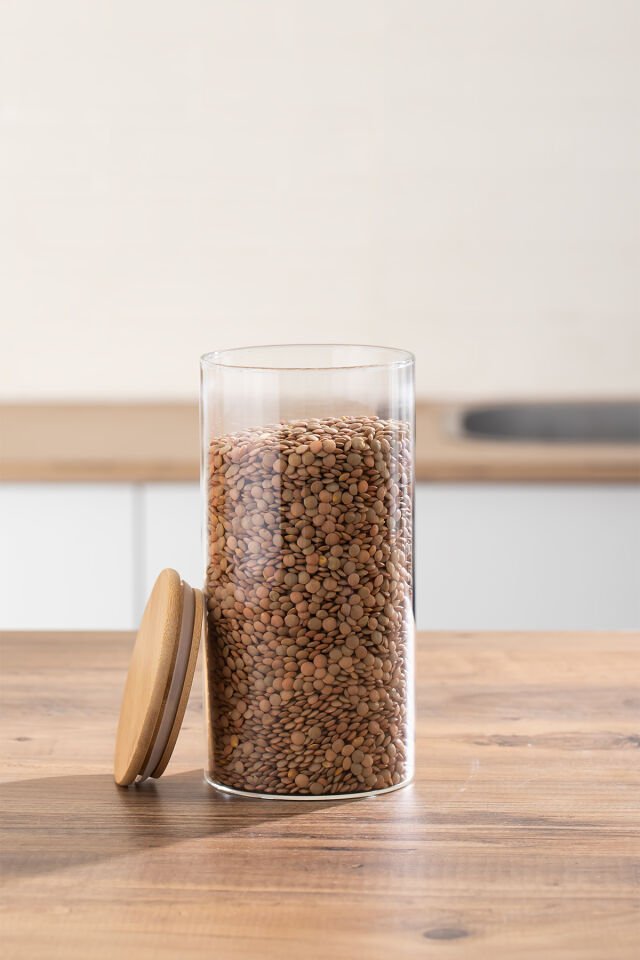Porsima 417 4lü 1300 ml Bambu Vakumlu Kapaklı Cam Kavanoz Seti Saklama Kabı 10x20cm