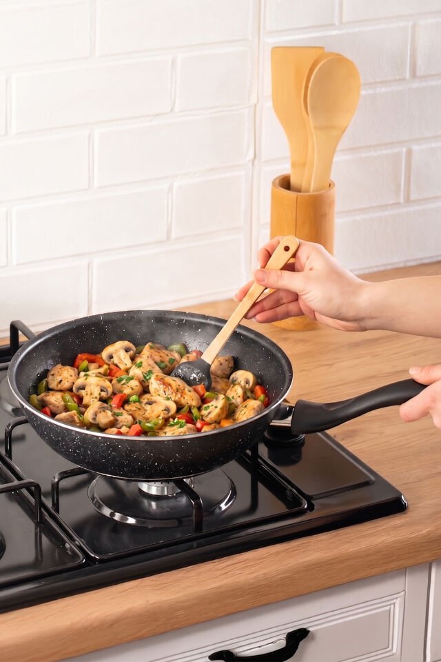 Porsima 579.0111 Granit Wok Tava 26cm Siyah