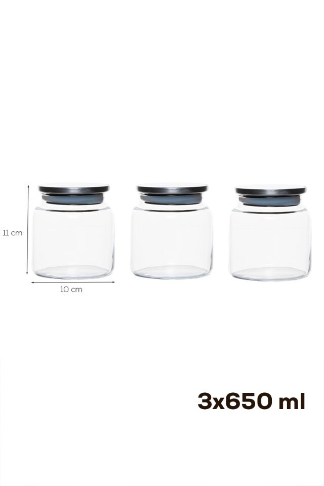 Porsima 4408 Bormio Metal Kapaklı 3lü Cam Kavanoz Seti Vakum Kapaklı Saklama Düzenleme Kabı Seti 650ml