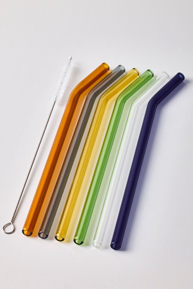 Perotti Straw 6'lı Renkli Cam Eğimli Isıya Dayanıklı Pipet