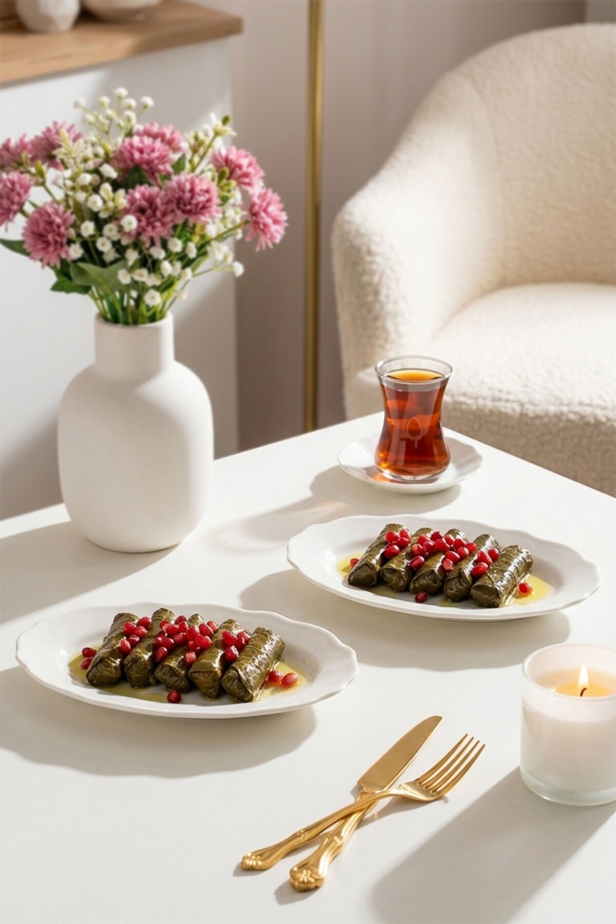 Porsima 4462 Gonca Porselen Kayık Tabak Seti - Oval Kahvaltılık Sunumluk Seti 20cm