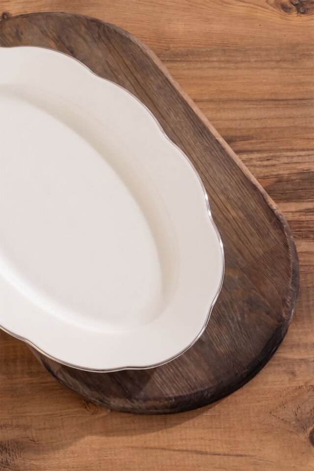 Porsima 4451 Yonca Porselen Platin Fileli Kayık Tabak Seti - Oval Kahvaltılık Sunumluk Seti 30cm
