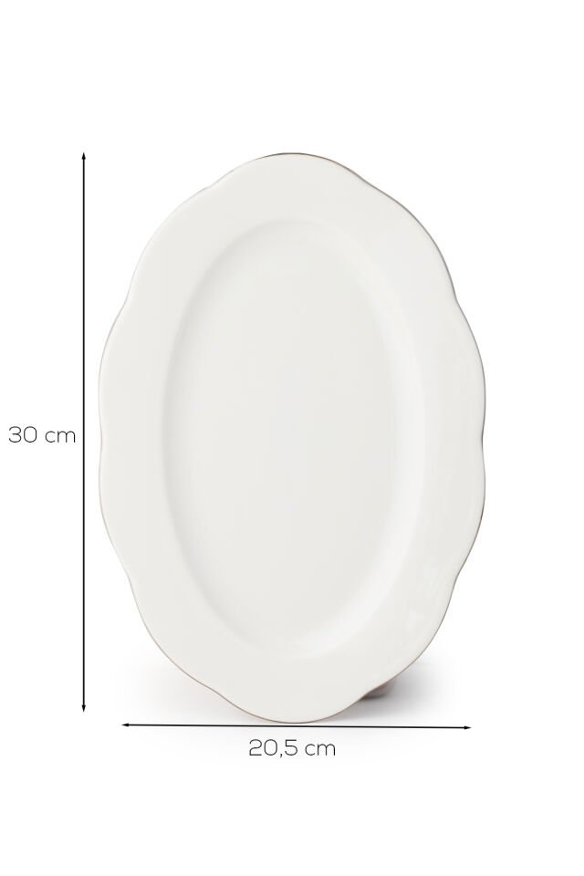Porsima 4451 Yonca Porselen Platin Fileli Kayık Tabak Seti - Oval Kahvaltılık Sunumluk Seti 30cm