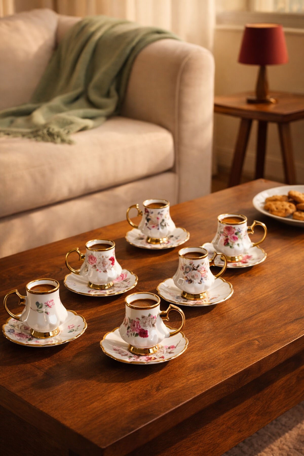Perotti 16985 Otto Altın Yaldızlı Porselen 6 Kişilik Fincan Seti 12 Parça Türk Kahvesi Fincanı Takımı-75ml