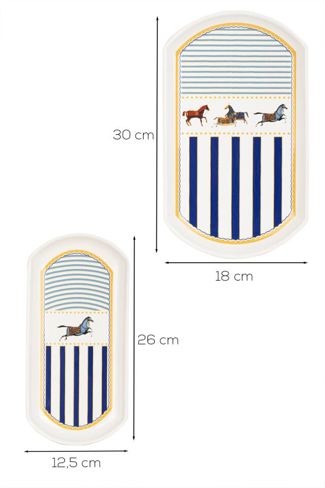 Porsima Horse Porselen 2li Kayık Tabak Seti - Oval Kahvaltılık Sunumluk Seti