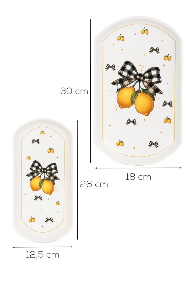 Porsima Lemon Porselen 2li Kayık Tabak Seti - Oval Kahvaltılık Sunumluk Seti