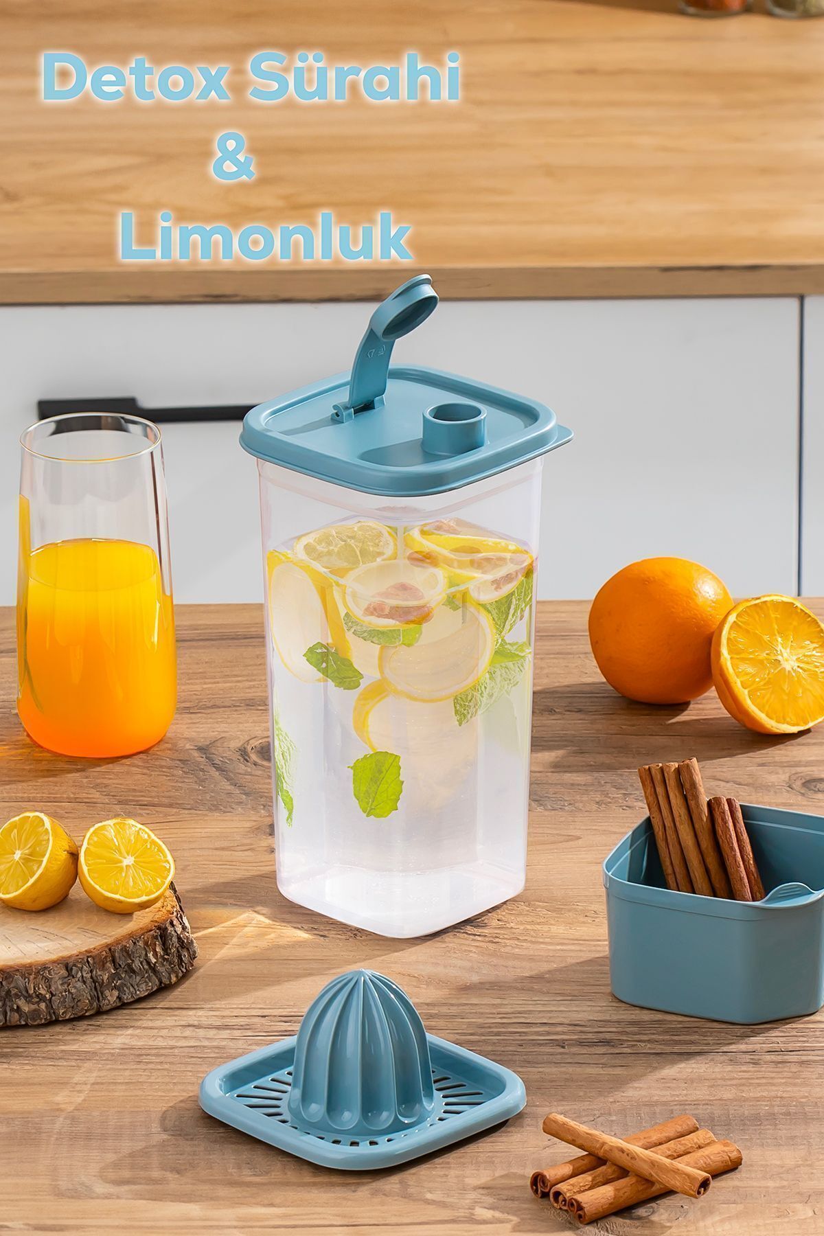 Porsima 06-1109 Sızdırmaz Kapaklı Detoks Sürahi-matara & Limonluk -Şerbetlik -şeffaf 1 ,5 L Mavi