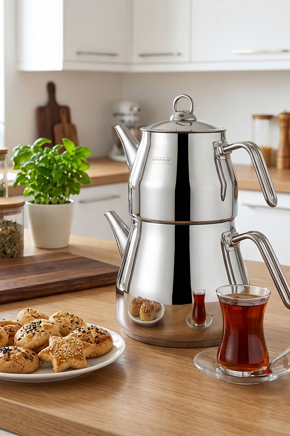 Porsima 8010 Pramit Metal Kulp Aile Boy Paslanmaz Çelik Çaydanlık Takımı - Antrasit - 2.20-4.00Lt
