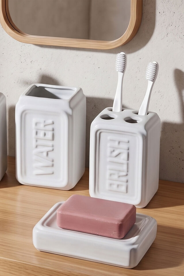 Perotti 13891-2 WELL Stoneware 4 Parça Banyo Seti Beyaz