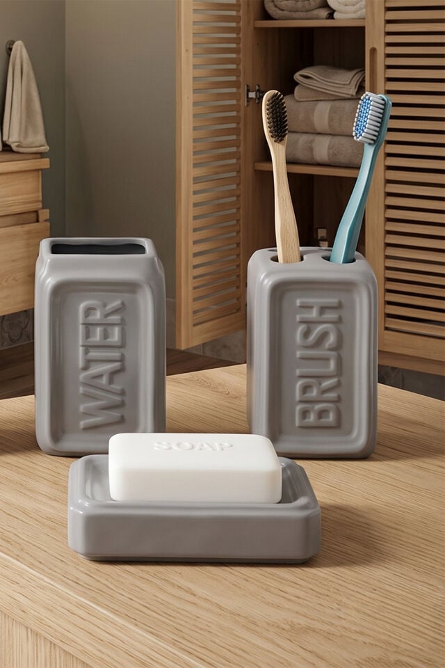 Perotti 13891 WELL Stoneware 4 Parça Banyo Seti Gri