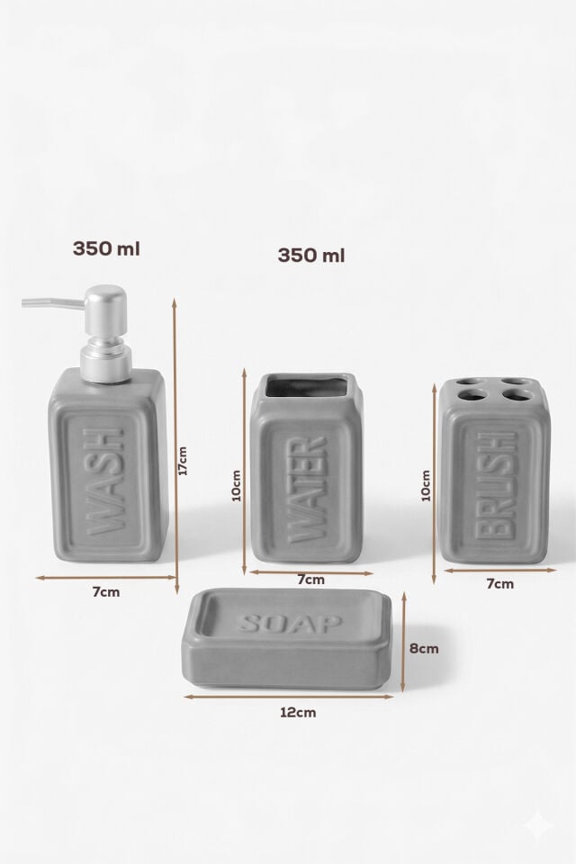 Perotti 13891 WELL Stoneware 4 Parça Banyo Seti Gri