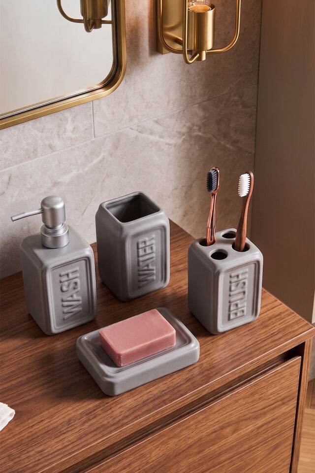 Perotti 13891 WELL Stoneware 4 Parça Banyo Seti Gri