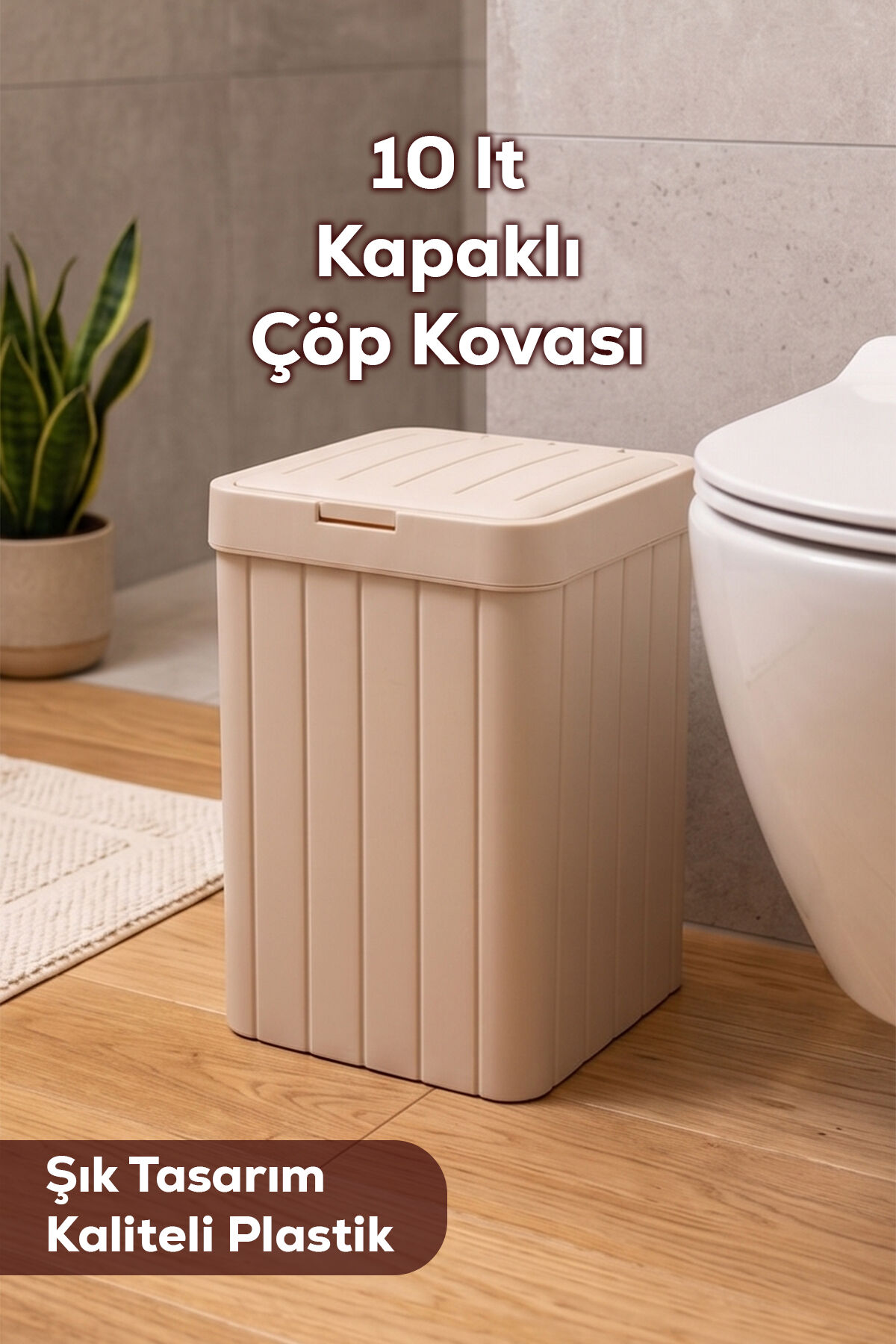 Porsima G-853 Linny Kare Çöp Kutusu Banyo Mutfak Çöp Kovası Kapaklı Banyo Çöp Kovası 10LT
