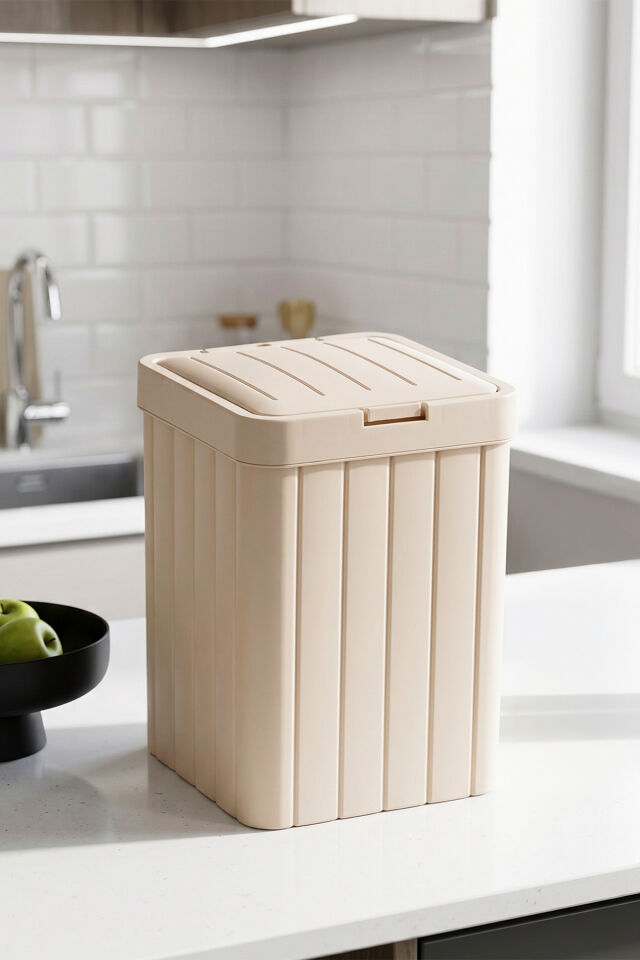 Porsima G-853 Linny Kare Çöp Kutusu Banyo Mutfak Çöp Kovası Kapaklı Banyo Çöp Kovası 10LT