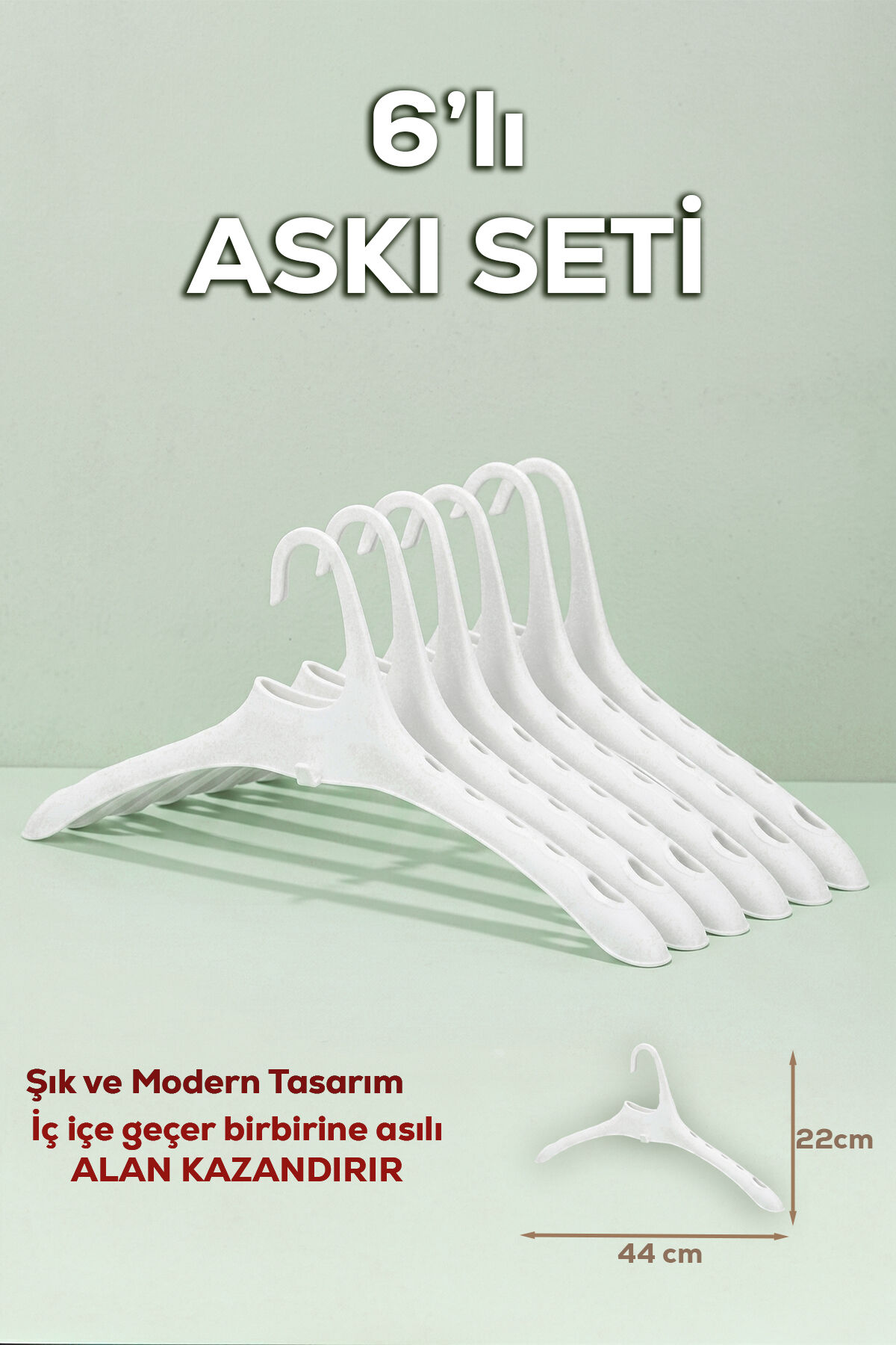 Porsima Harmoni 6 Adet Dolap Içi Düzenleyici Organizer İç İçe Geçen Askı Tişört Gömlek Elbise Askısı Beyaz