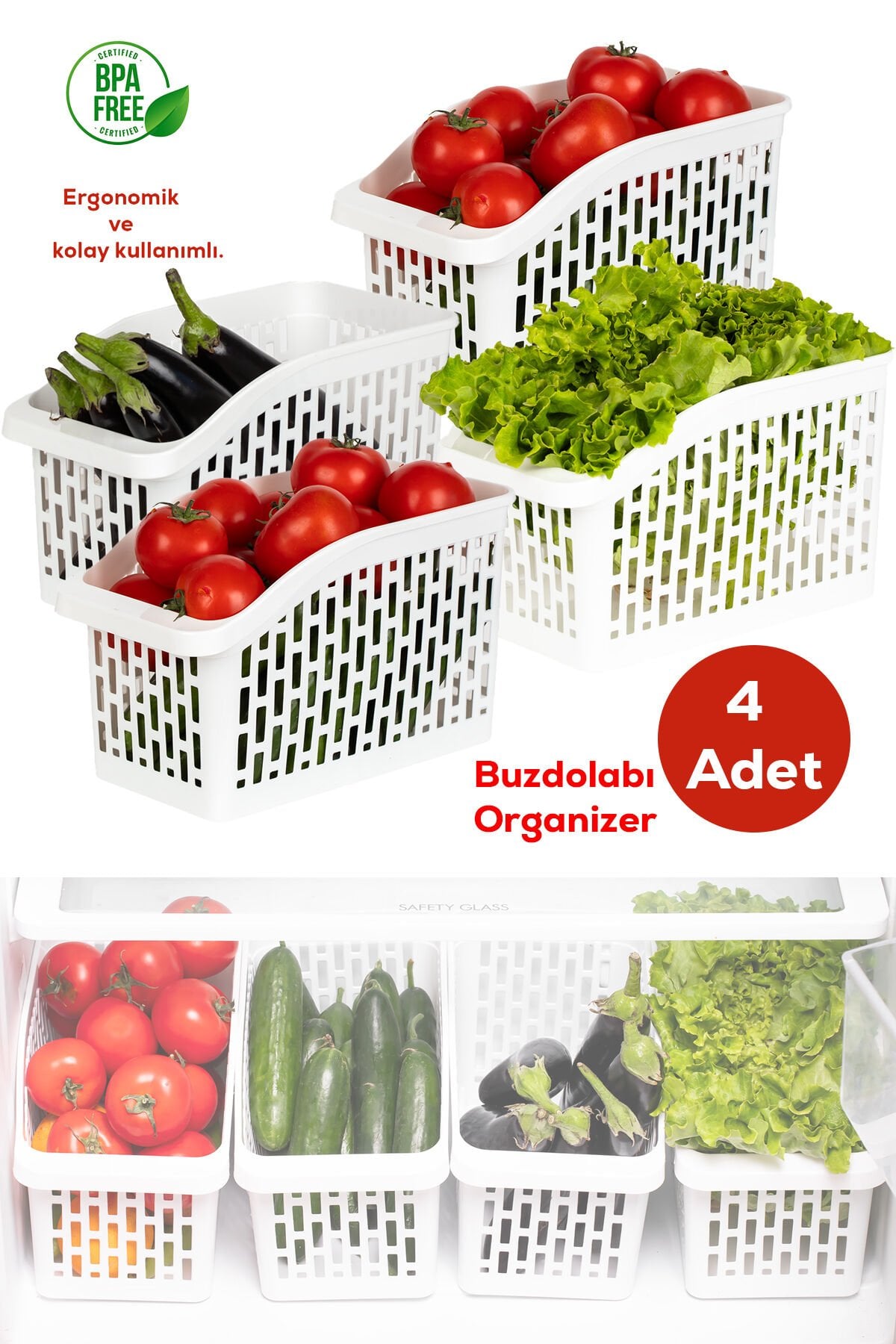 Porsima Org-23 4lü Çok Amaçlı Plastik Dolap Içi Düzenleyici Saklama Kutusu Organizer Sepet - Beyaz