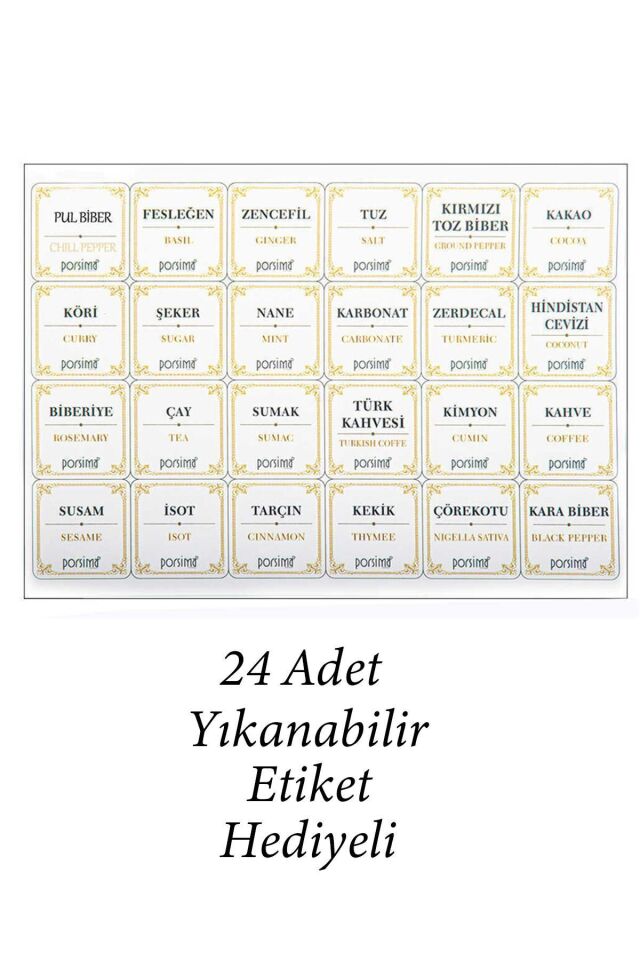 Porsima Org-430 12li Etiketli Baharatlık - Bakliyat Saklama Kabı - Erzak Saklama Kabı Seti Şeffaf 600 ml