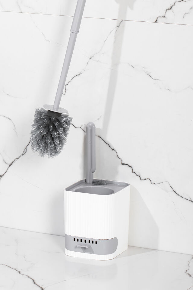 Porsima 2li Banyo Seti Yapışkanlı Banyo Tuvalet Kağıtlığı Tuvalet Fırçası Peçetelik Tuvalet Fırçalığı Beyaz Gri
