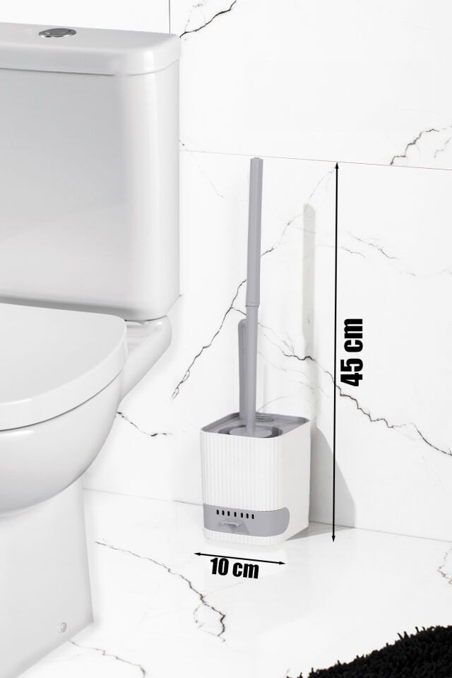 Porsima 2li Banyo Seti Yapışkanlı Banyo Tuvalet Kağıtlığı Tuvalet Fırçası Peçetelik Tuvalet Fırçalığı Beyaz Gri