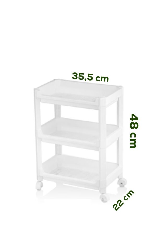 Porsima Rafty-73-1 Tekerlekli 3 Katlı Düzenleyici- Banyo Mutfak Organizer Raf - 35,5 X 22 X 48 Cm- Beyaz