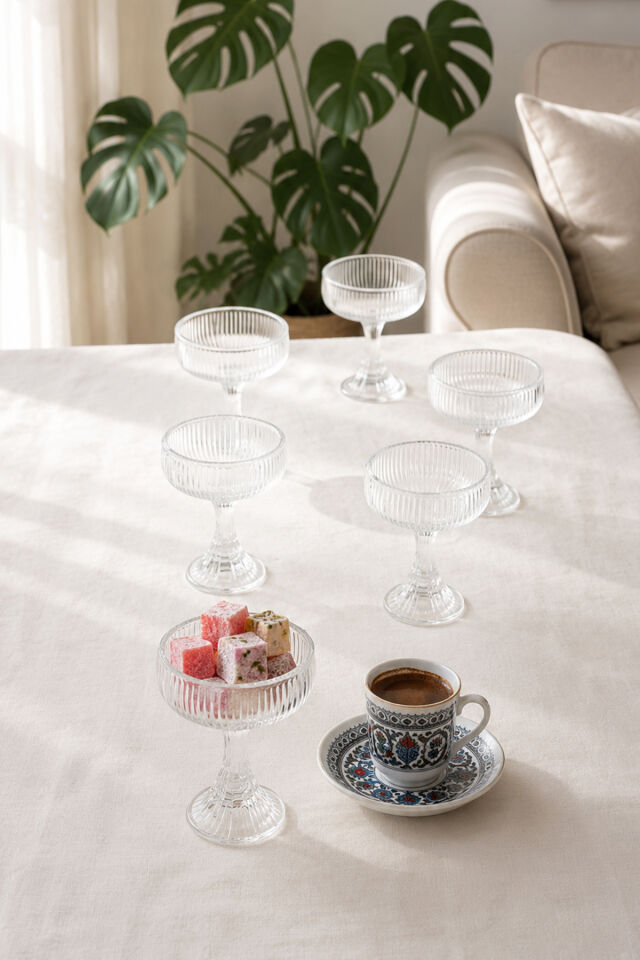 Porsima RYGG069 Salerno 6lı Ayaklı Cam Kase Puding Tatlı Ve Dondurma Kasesi Lokumluk Şekerlik Kase Seti Çerez Kasesi 100ml