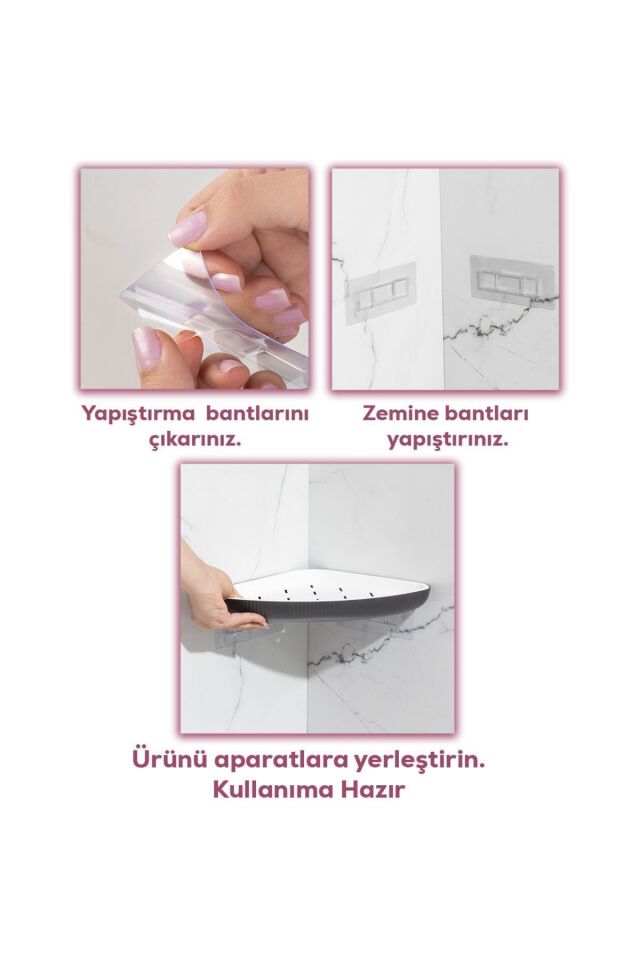 Porsima Yapışkanlı Banyo Köşeliği Rafı-banyo Düzenleyici Askılığı-duvar Duş Rafı Banyo Köşe Şampuanlık Antrasit