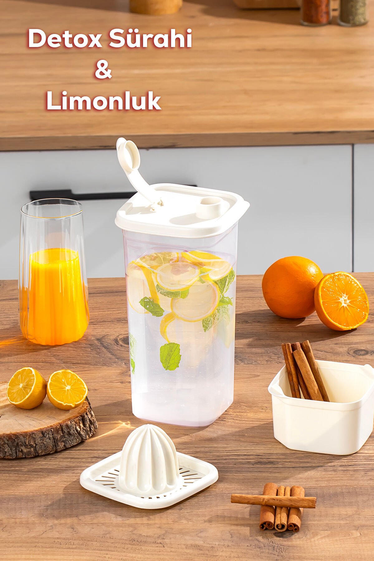 Porsima 1110 Detoks Sürahi & Limonluklu Matara Şeffaf-beyaz 2 Lt