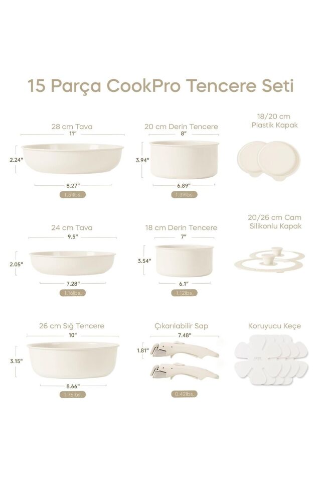 Beta 15 Parça Seramik Döküm Tencere Tava Seti Beige 17649 Bej