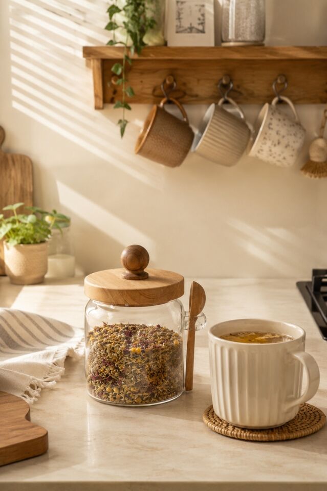 Porsima LM-0057 Bambu Kapaklı Bambu Kaşıklı Cam 2li Şekerlik Sunumluk Seti Bal Ve Reçel Kavanozu Saklama Kabı 450ml