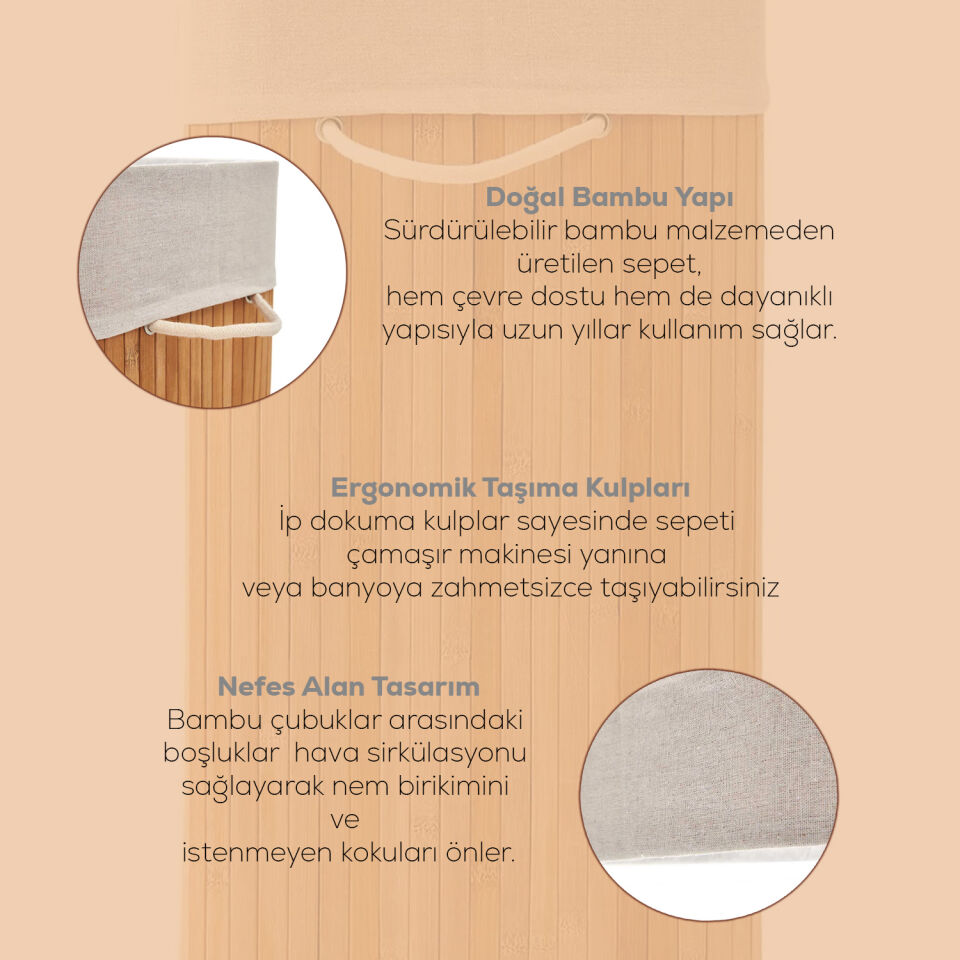 Porsima Pbt-053 Kapaklı Kirli Çamaşır Sepeti Dikdörtgen - Bambu Kirli Çamaşır Sepeti