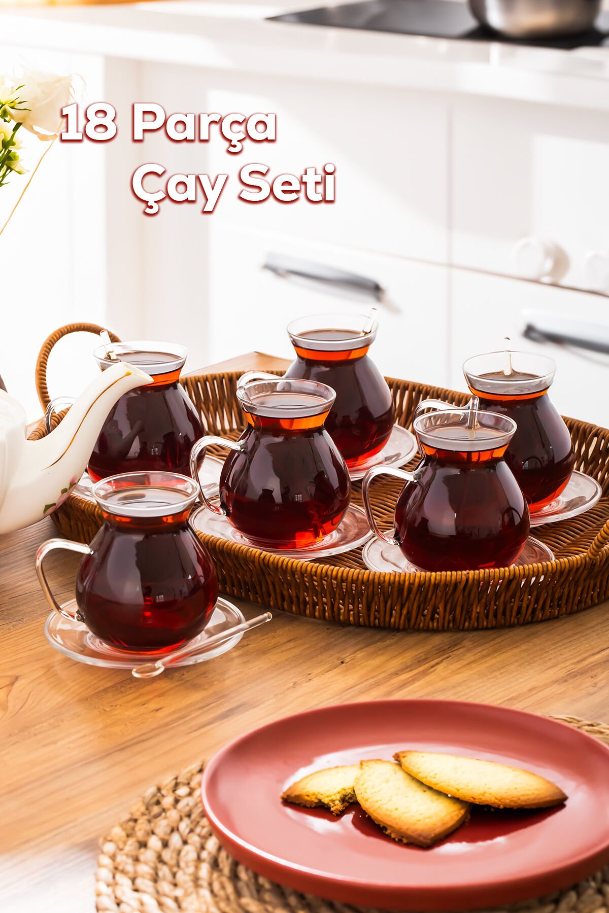 Porsima Keyf-i Ala 18 Parça Cam Tabaklı Borosilikat Çay Seti - 200 ml
