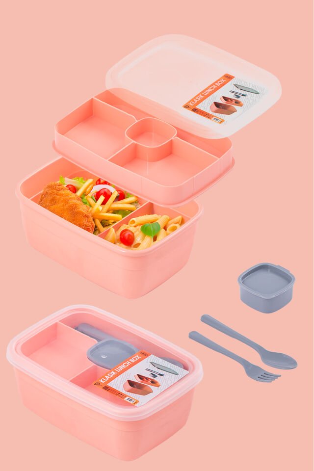 Porsima 3199 Vakumlu Kendinden Kaşık Çatallı Sosluklu Bölmeli Beslenme Çantası-2 Katlı Lunch Box-Sefer Tası