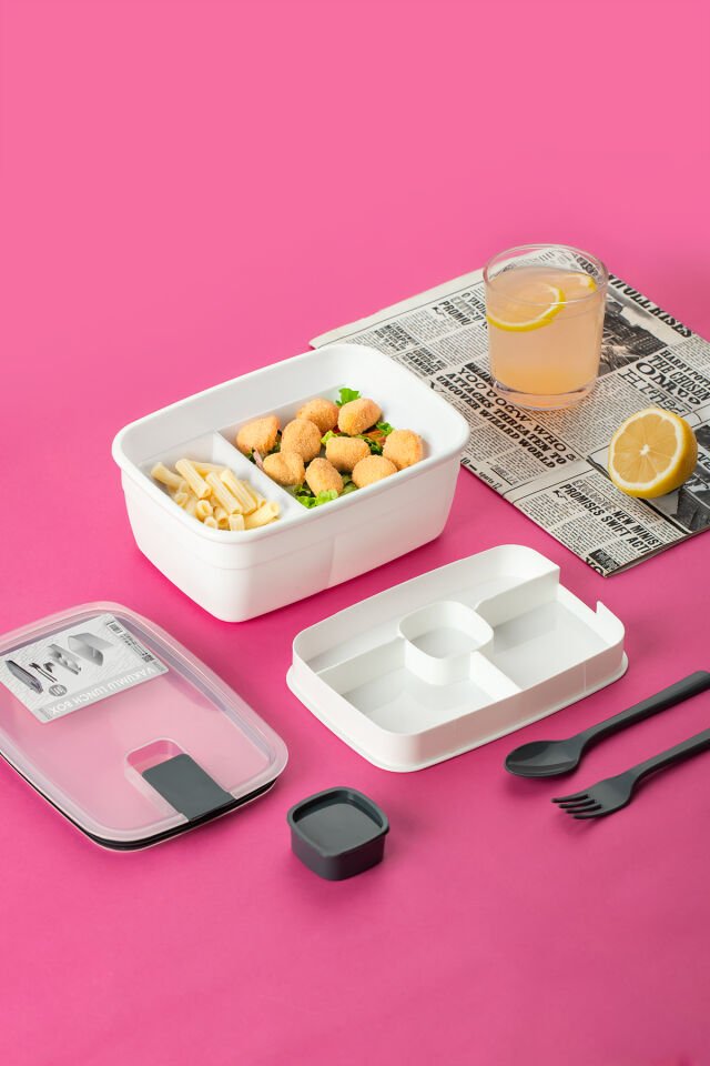 Porsima 3192 Vakumlu Kendinden Kaşık Çatallı Sosluklu Bölmeli Beslenme Çantası- 2 Katlı Lunch Box-Sefer Tası