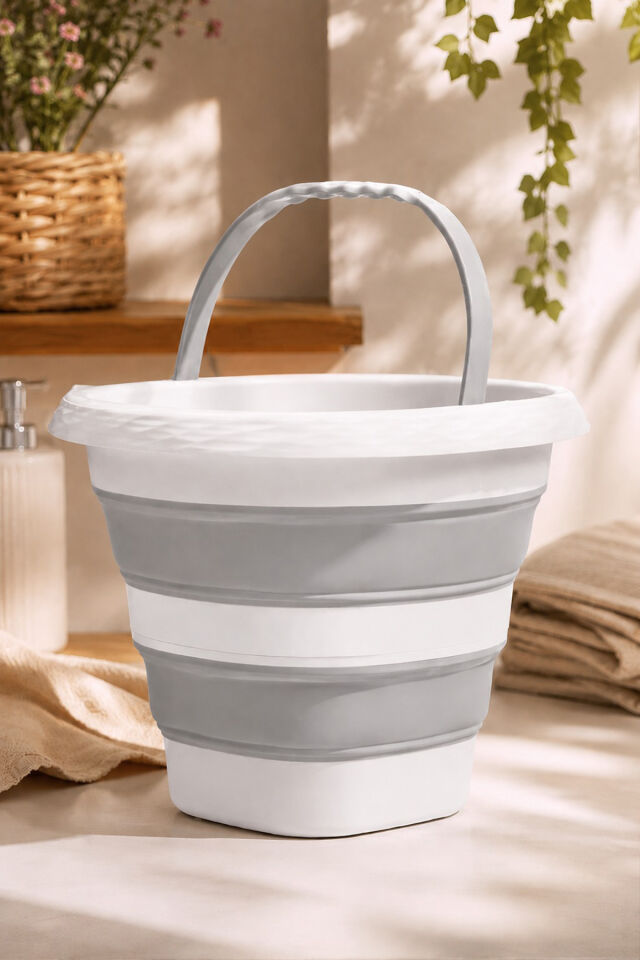 Porsima 1175 Damla Katlanabilir Silikon Su Kovası 28x30cm Banyo Balkon Katlanır Temizlik Kovası 10 Lt