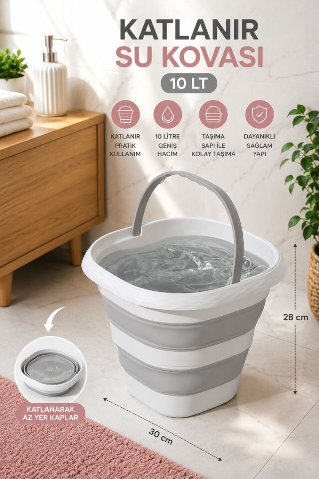 Porsima 1175 Damla Katlanabilir Silikon Su Kovası 28x30cm Banyo Balkon Katlanır Temizlik Kovası 10 Lt
